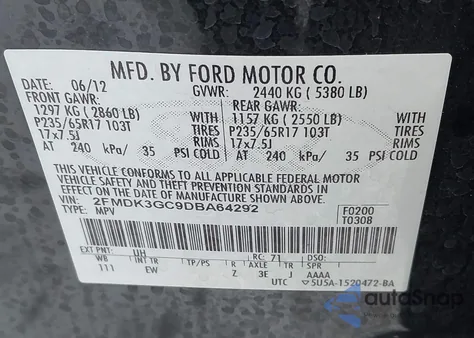 2013 Ford Edge Se from USA, damaged, VIN 2FMDK3GC9DBA64292